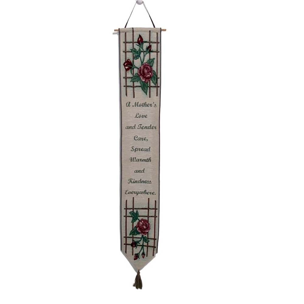 Vintage “A Mothers Love” Tapestry Bell Pull Roses Floral Made in the USA Decor